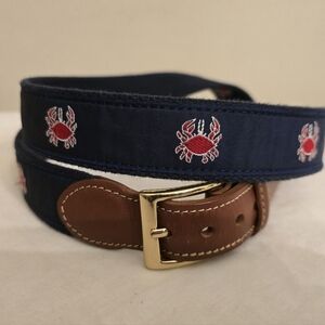 Country Club Prep " Feeling Crabby" Belt with Embroidered Crab Design Size 42